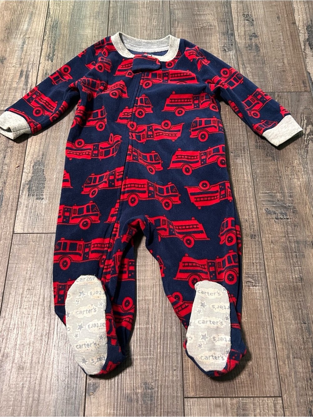 Carters Toddler Fleece Red Fire Engine One Piece Sleeper 12 Months